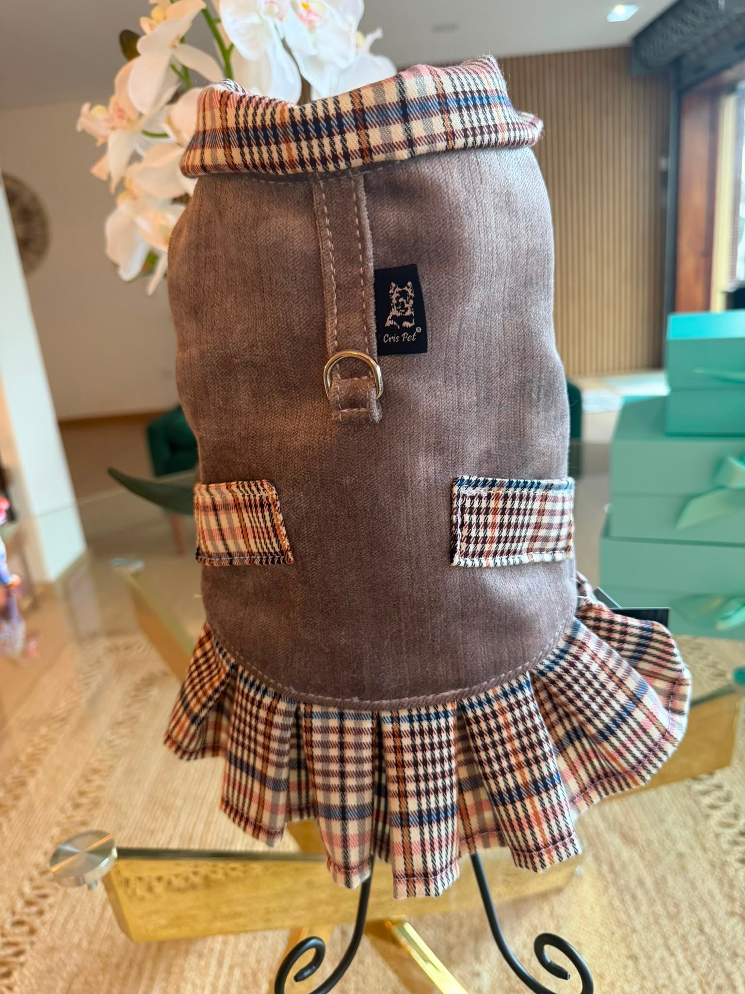 Bat-Jacket Ruffle Tweed Escocês Bege
