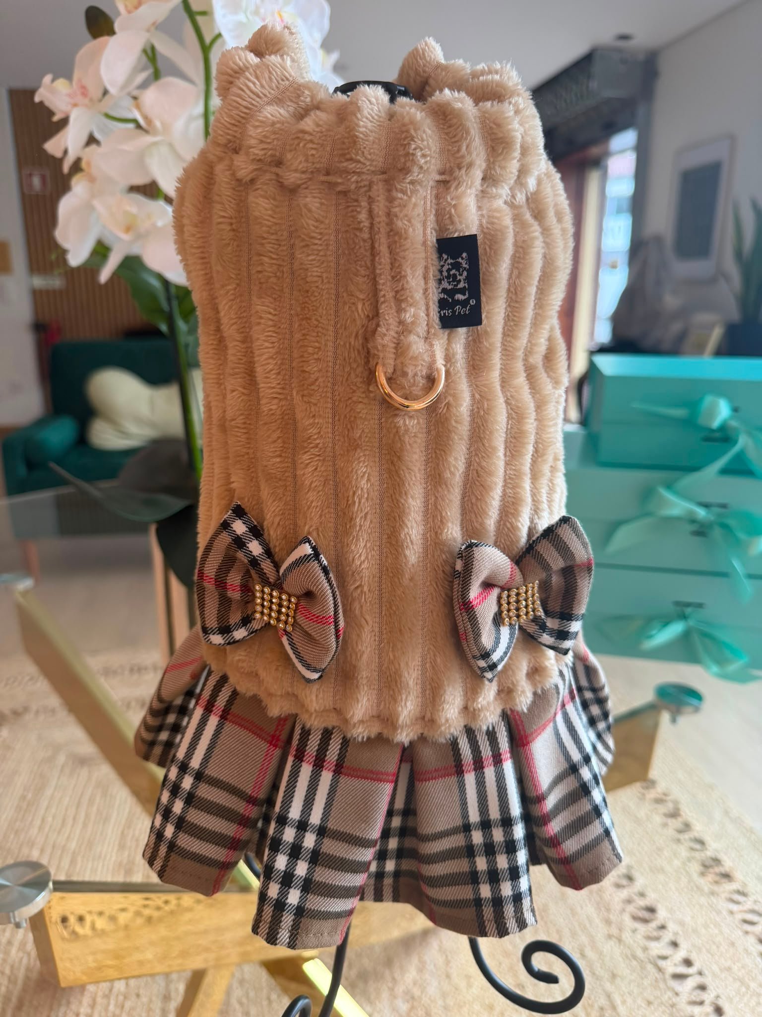 Bat-Jacket Ruffle Canelado Escocês Camel